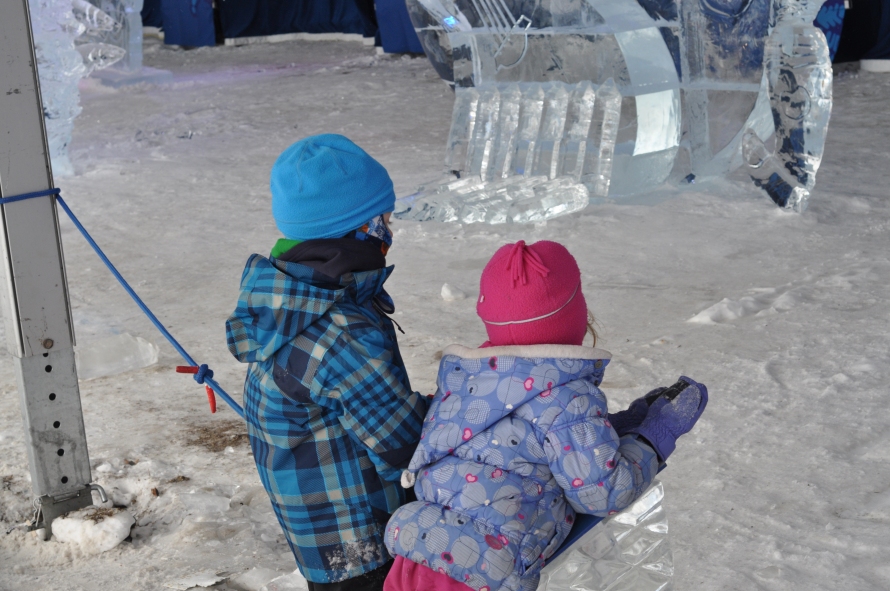 Looking at the ice sculptures
